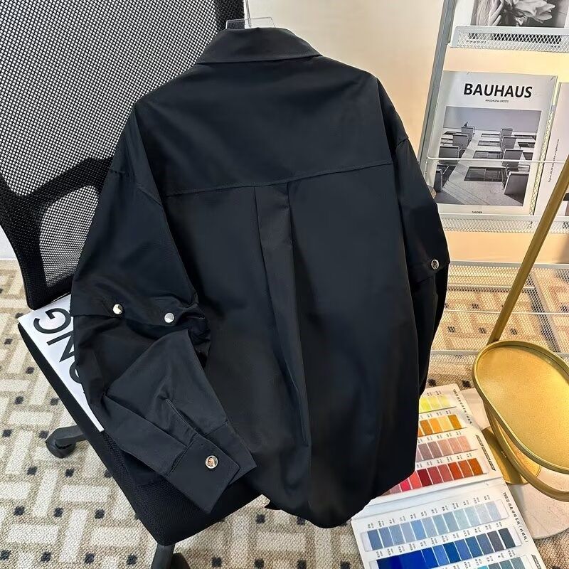 重磅小众解构垫肩白衬衫男装拼接袖设计金属扣装饰高级感衬衣长袖,男装,衬衫,淘宝优惠券,粉丝福利购,淘宝优惠卷