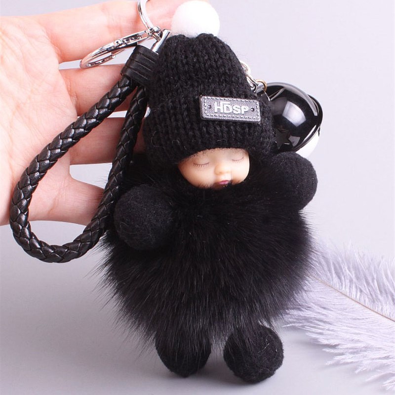 创意可爱女车钥匙扣韩国手工情侣公仔毛绒链小书包挂件圈环个性男