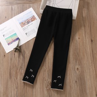 女童加绒打底裤外穿秋冬款洋气女孩黑灰色一体绒儿童加厚保暖裤子