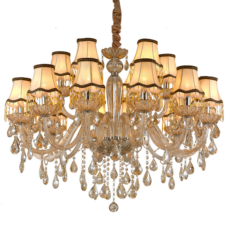 欧式蜡烛水晶吊灯干邑色别墅双层餐厅客厅奢华大气复式楼大吊灯具