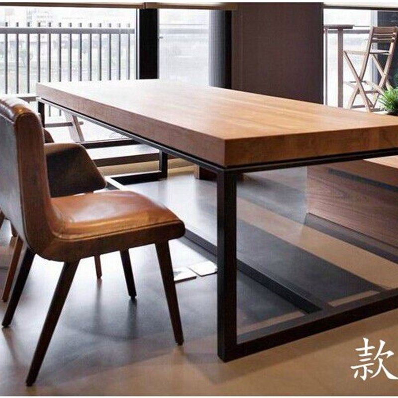 美式LOFT全实木简约办公桌 复古长方形会议桌 工业风电脑桌设计桌