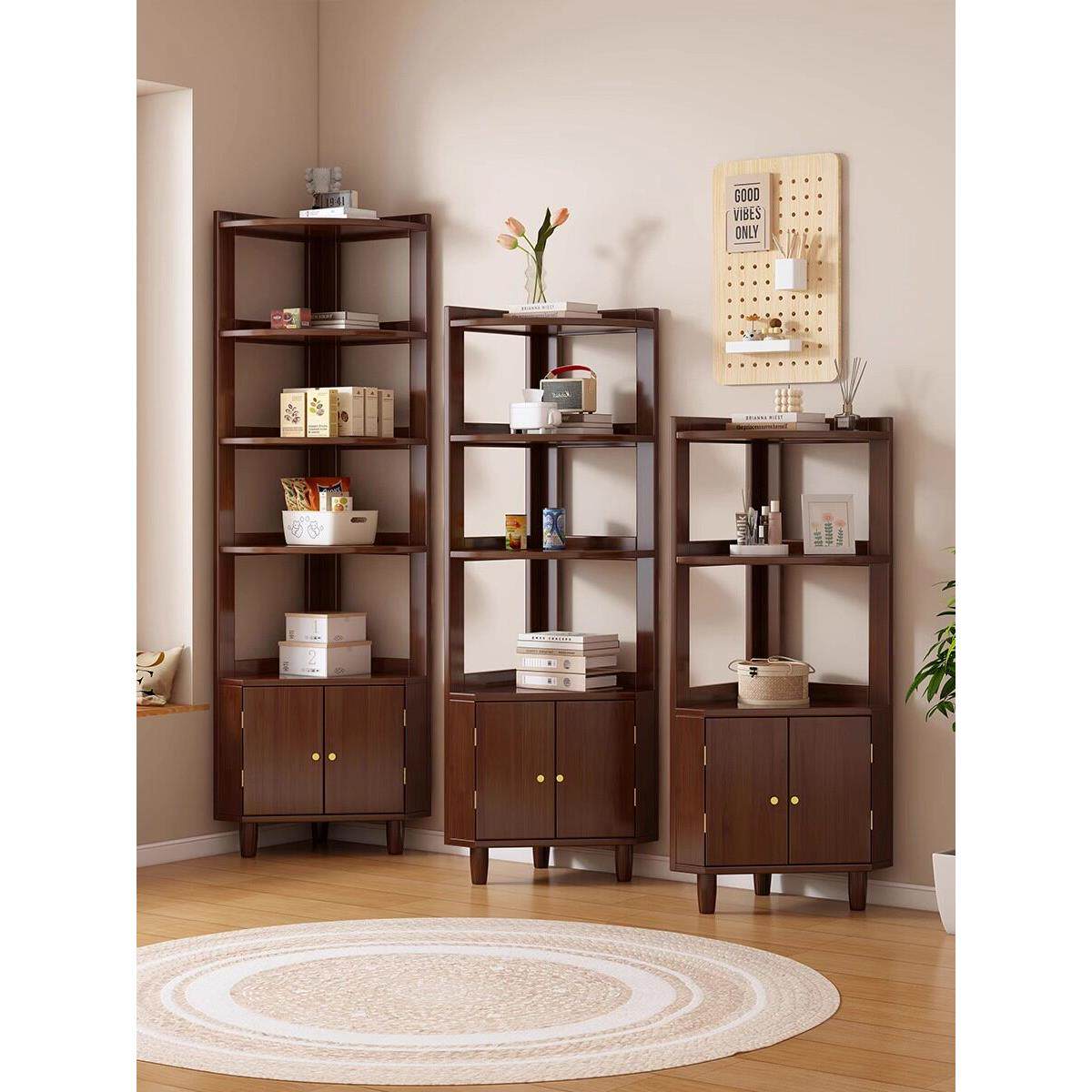 实木转角书架落地多层置物架一体靠墙客厅卧室收纳架储物架三角柜