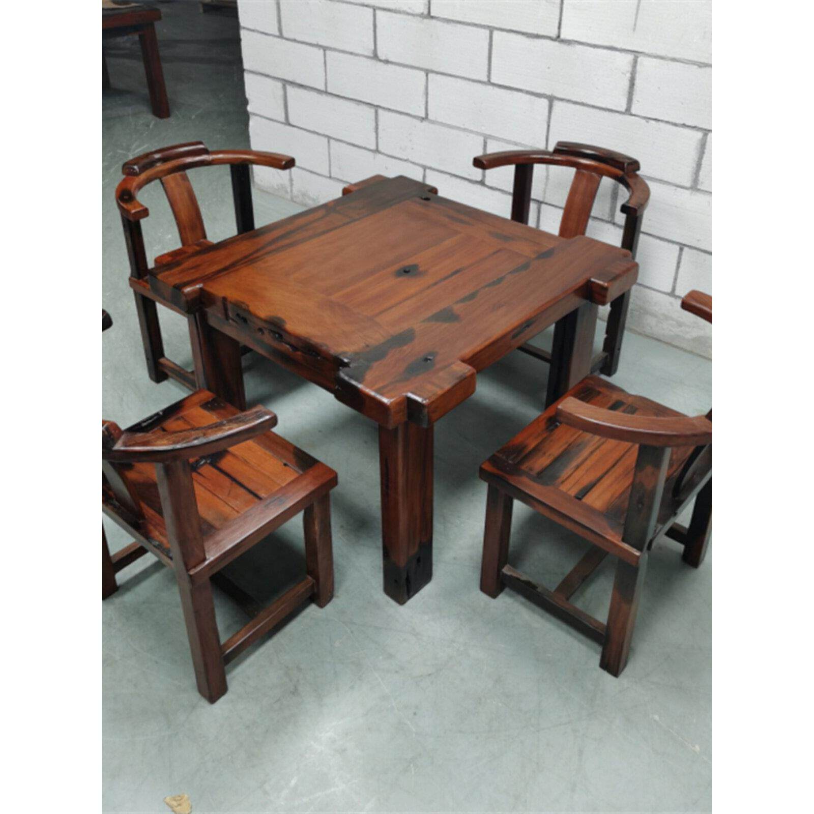 老船木茶几椅子组合实木客厅餐桌家庭阳台小茶几防水防晒户外休闲