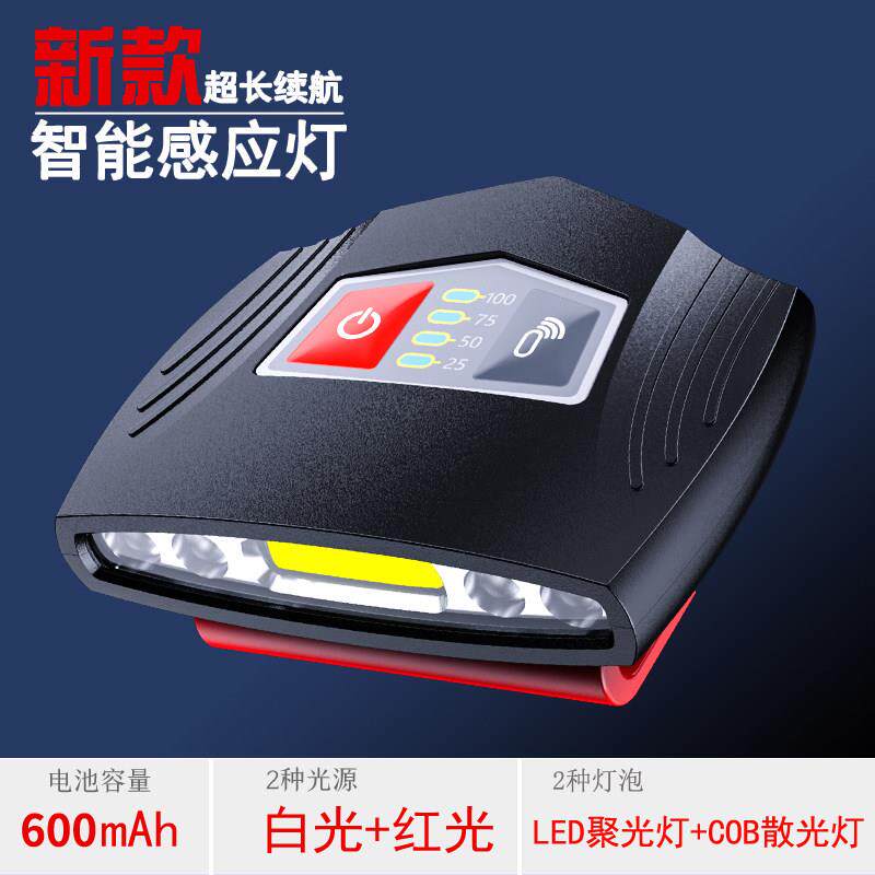 户外钓鱼头灯帽檐灯感应超轻强光充电超亮头戴式垂钓用品夜钓用灯