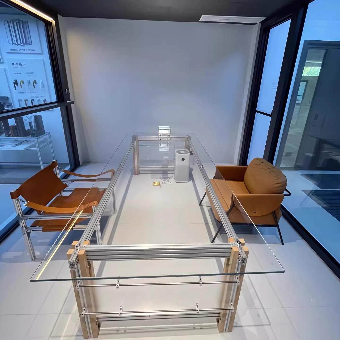 铝型材钢化玻璃桌包豪斯个性家用餐桌工作台办公桌会议桌茶桌餐桌