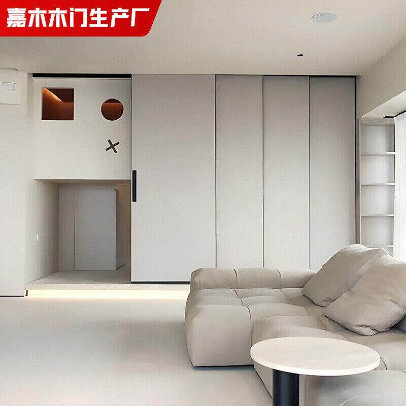 三联动推拉门极窄厨房木门无地轨移门小户型推拉门吊轨隔断折叠门