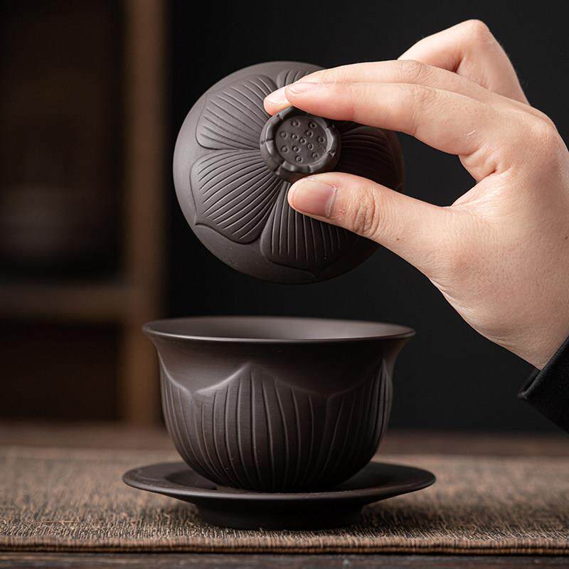 紫砂盖碗陶瓷大号盖碗中式家用敬茶功夫茶具三才茶杯茶盖茶道