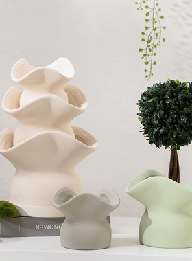 手工北欧花朵口素烧陶瓷花盆绿植盆栽植物粗陶罐家用透气有孔带托