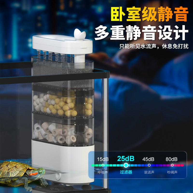 龟缸过滤器乌龟低水位过滤器专用循环系统吸便乌龟缸过滤内置静音