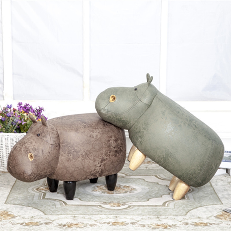 换鞋凳美式实木储物创意小凳子沙发凳河马穿鞋凳动物牛搁脚凳矮凳