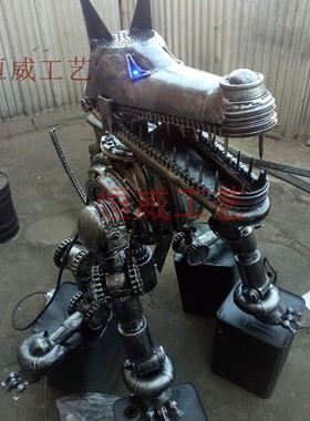 复古金属铁艺模型工业风酒吧饭厅装饰蒸汽怀旧机械动物狼落地摆件