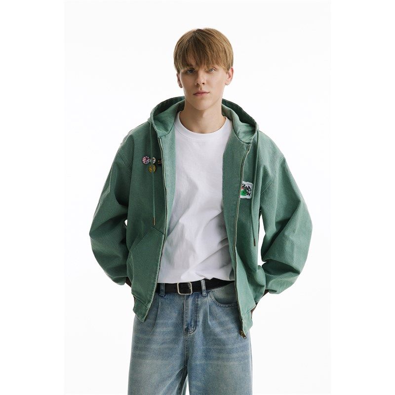 男道美式街头复古徽章做旧拉链夹克男女国潮小众宽松情侣短款外套,男装,夹克,淘宝优惠券,粉丝福利购,淘宝优惠卷