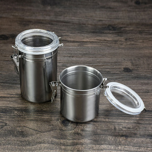 不锈钢零食密封罐防潮易扣可视罐咖啡豆干果储存奶粉罐果粉盖