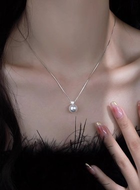 天然珍珠项链99足银戴妃同款施家正圆轻奢高级感锁骨链大气设计感
