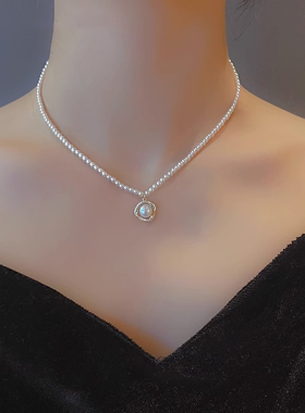 施家小米珠珍珠项链女轻奢小众精致百搭气质高级感毛衣链吊坠项链