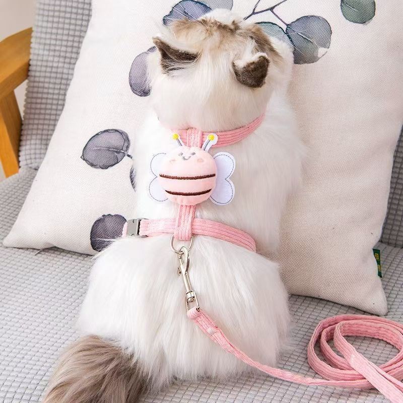 猫咪蜜蜂牵引绳外出防挣脱工字胸背带可调节宠物专用牵引绳防走丢