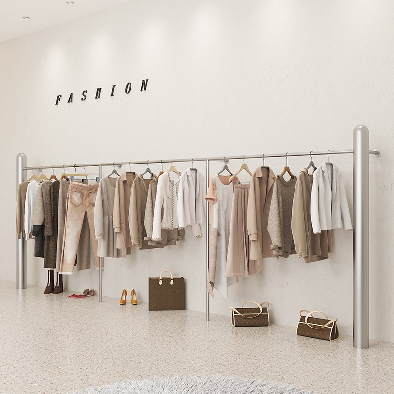 服装店展示架不锈钢上墙挂衣杆女装店时尚简约落地式货架陈列道具