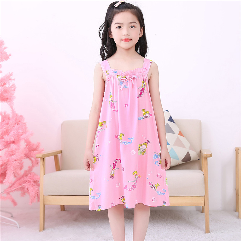 女童睡裙夏季薄款棉绸公主吊带裙儿童裙子小女孩无袖睡衣家居服