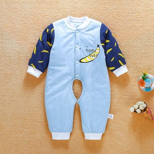 秋冬纯棉新生儿衣服婴儿连体衣爬服薄棉棉袄宝宝外出服暖气房哈衣