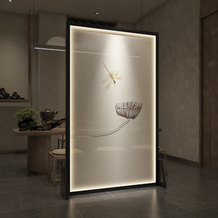 发光屏风隔断客厅移动实木遮挡座屏灯光玄关入门餐厅酒店带灯屏风