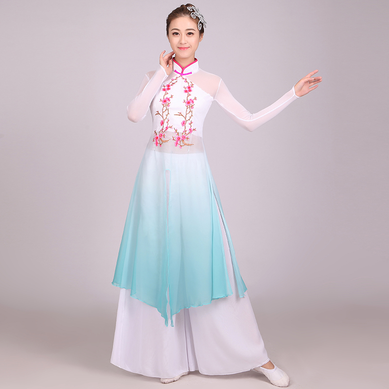 新款古典舞蹈服秧歌服团扇演出服民族舞蹈服装大合唱梅花颂女长裙