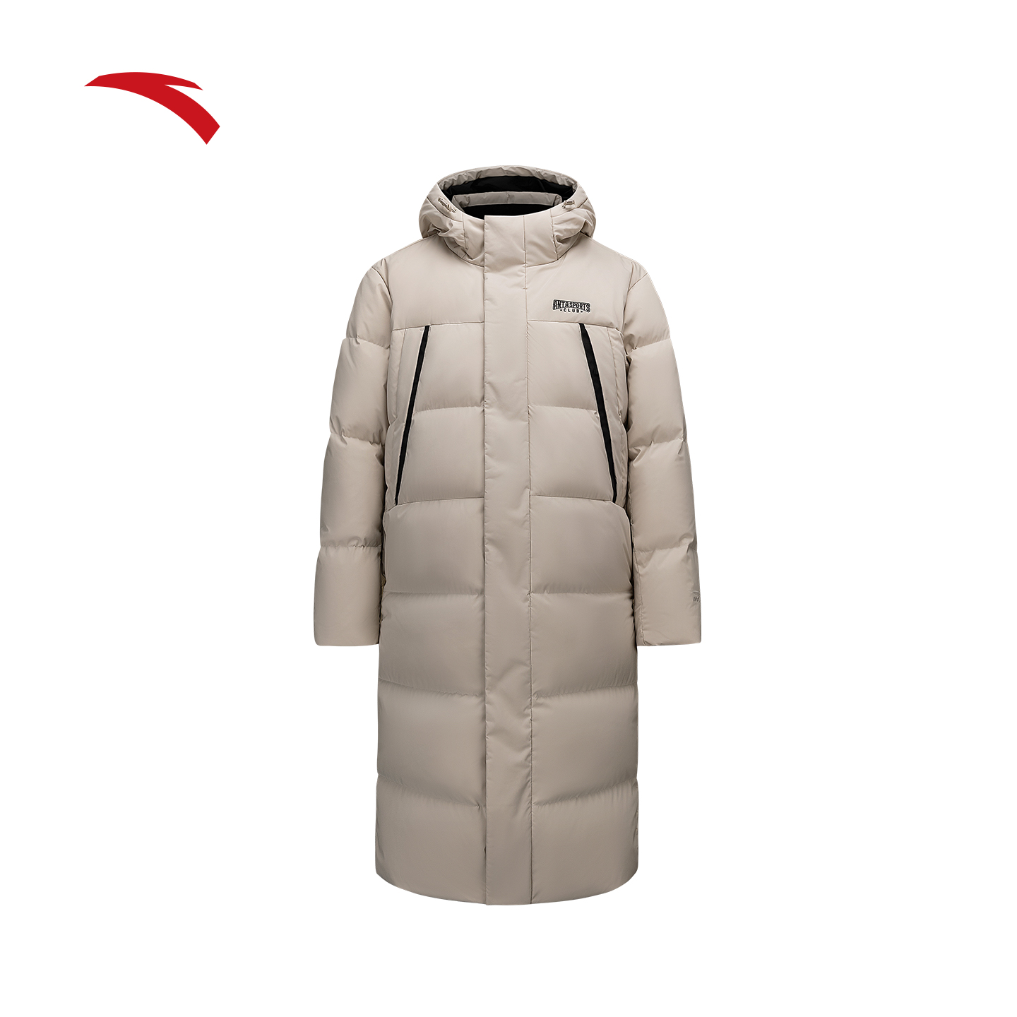 安踏长款连帽运动羽绒服男