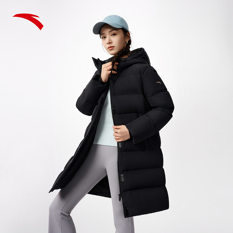 安踏速暖羽绒服中长款过膝羽绒服女士冬季防泼水棉服防风加厚保暖