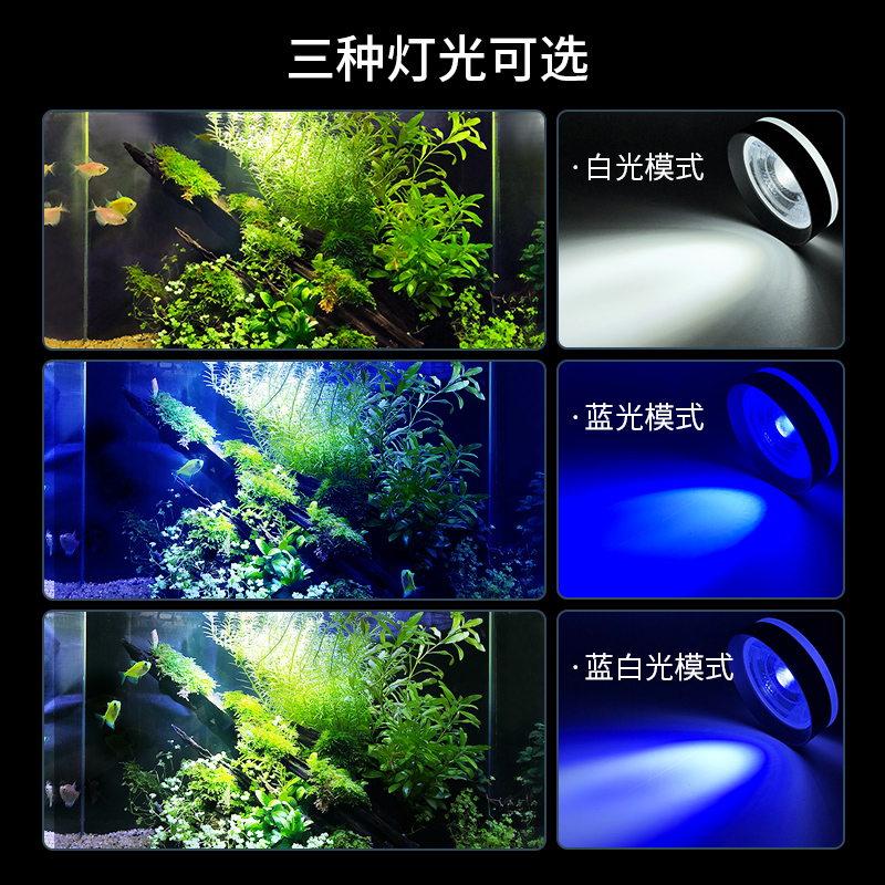 鱼缸水草灯led全光谱防水照明灯草缸爆藻小筒灯COB透镜变色灯