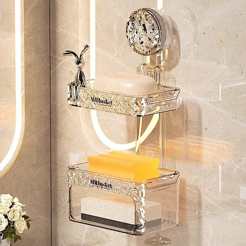 JOYE吸盘肥皂盒壁挂式免打孔家用卫生间沥水置物架双层香皂盒