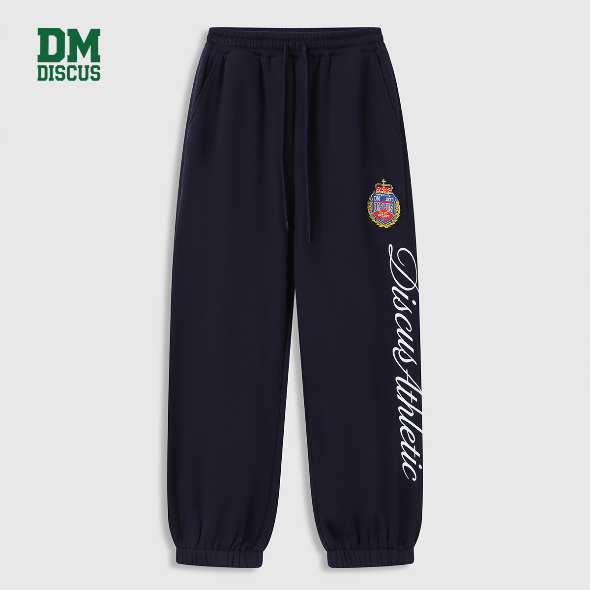 DISCUS束脚运动裤男女同款休闲长裤竖排字母印花美式复古宽松卫裤