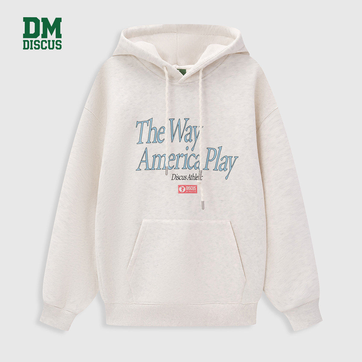 DISCUS2025冬季情侣款连帽卫衣美式复古花体字母印花连帽套头衫