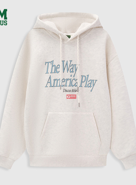 DISCUS 2025冬季情侣款连帽卫衣美式复古花体字母印花连帽套头衫