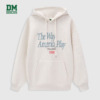 DISCUS2025冬季情侣款连帽卫衣美式复古花体字母印花连帽套头衫