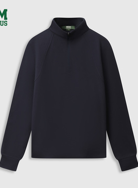 DISCUS2025冬季情侣款德绒立领T半拉链拼接袖型加绒套头长袖T恤