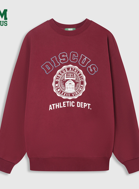 DISCUS 2025冬季情侣款圆领卫衣美式复古印花抓绒厚实套头衫