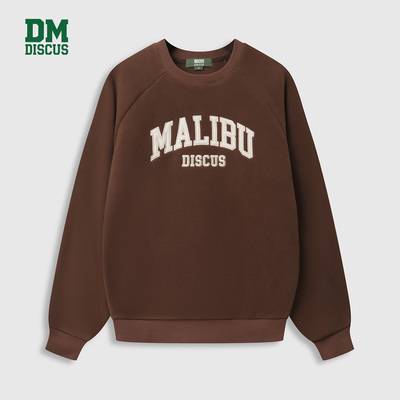 DISCUS2025冬季女款美式字母颗粒绒圆领贴布刺绣LOGO套头卫衣