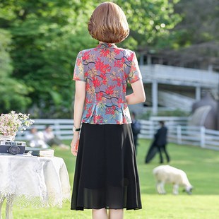 中年雪纺气质长裙50岁 连衣裙子中老年女2024新款 妈妈夏装 洋气短袖