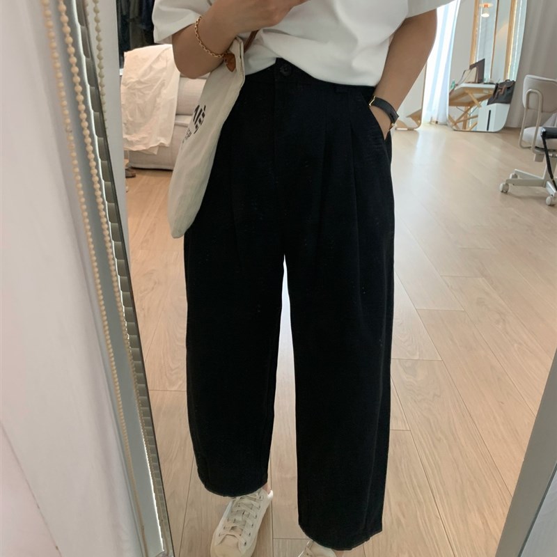 南瓜籽女装定制肥妹妹mm纯棉工装阔腿夏季高腰宽松显瘦休闲九分裤