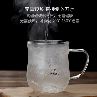 北大史茶水分离泡茶杯口杯水杯子女玻璃杯带把喝水家用有盖办公杯