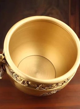 纯黄铜米缸象鼻缸福鱼进宝聚宝盆摆件家居客厅百福缸乔迁开业礼品