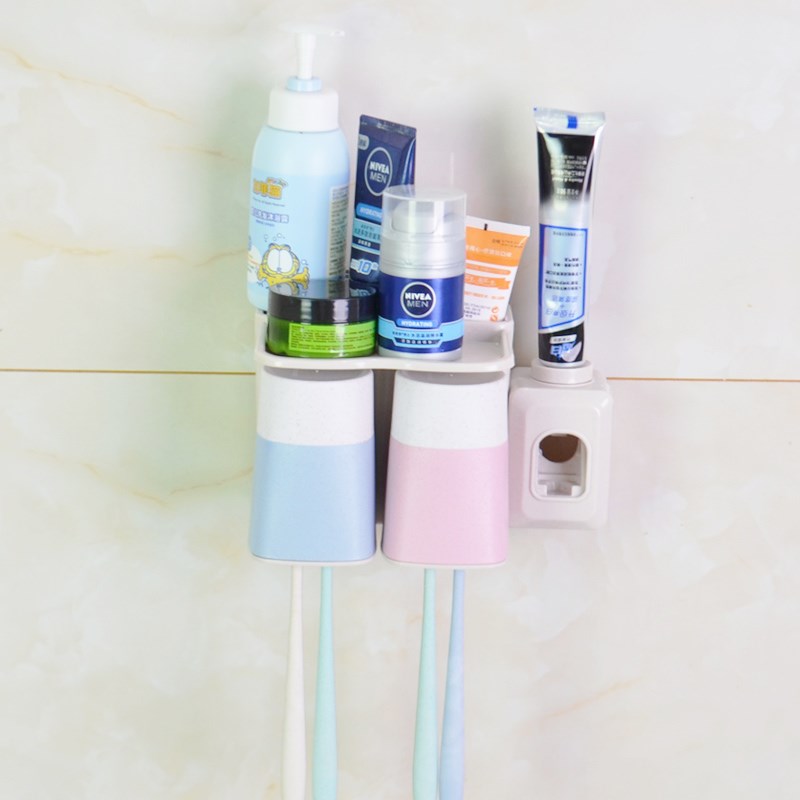 小麦秸秆家用牙杯吸壁式创意牙刷置物架情侣洗漱套装漱口杯免打孔