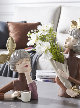 北欧创意客厅电视柜酒柜摆件轻奢风少女心装饰品插花摆件乔迁礼品