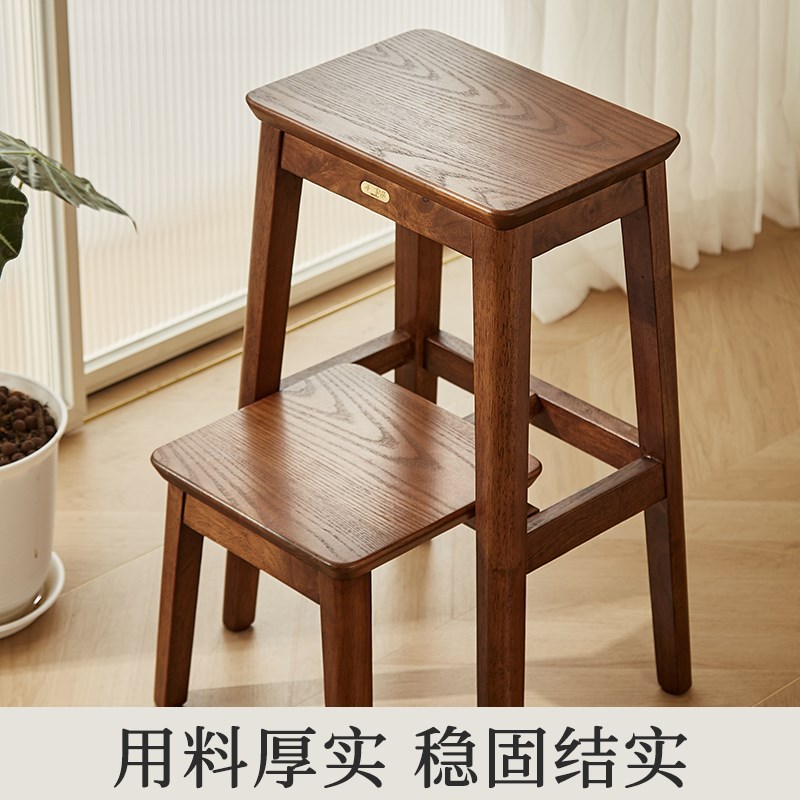 实木家用折叠梯凳两步台阶家用加厚可折叠多功能两用梯子登高爬梯