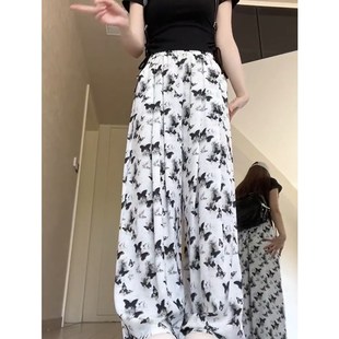 胖mm宽松国风显瘦设计感蝴蝶休闲裤 新中式 女大码 水墨阔腿裤 夏薄款