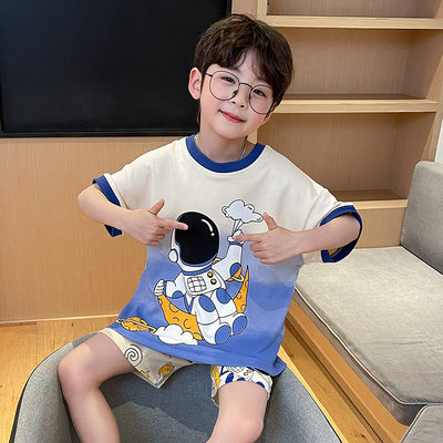 亲子睡衣夏款纯棉儿童家居服男童2023新款夏季薄款中大童男孩短袖
