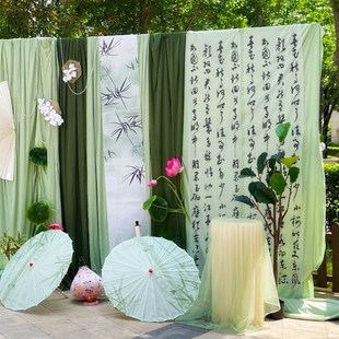 古风油纸伞绿竹荷花水墨演出复古吊顶装饰摄影古典舞蹈伞汉服道具
