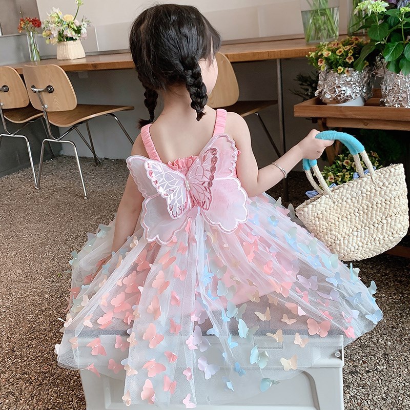女童粉嫩蝴蝶公主裙夏季2024新款儿童夏装女孩吊带裙子宝宝连衣裙