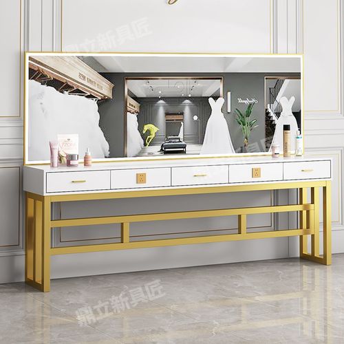 超亮带灯理发店镜台发廊专用柜子一体单面双面大理石美发店烫染桌