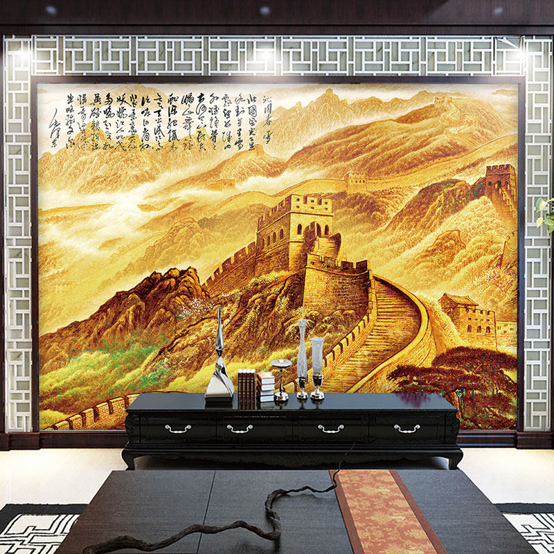 山水画墙纸自粘贴纸风景画长城装饰画办公室背景墙壁贴画墙贴纸画,家居饰品,现代装饰画,淘宝优惠券,粉丝福利购,淘宝优惠卷