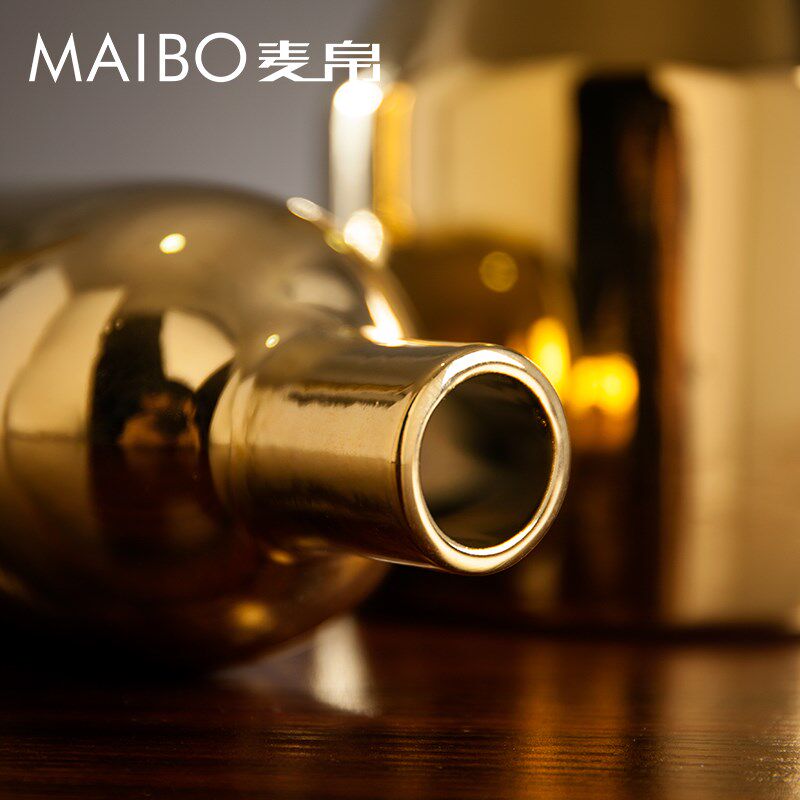 麦帛欧式金色玻璃花瓶客厅餐桌电视柜北欧小清新插花家居装饰摆件